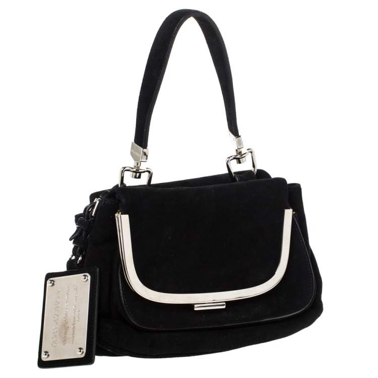 Pre Owned Dolce & Gabbana Black Suede Miss Sleek Satchel
