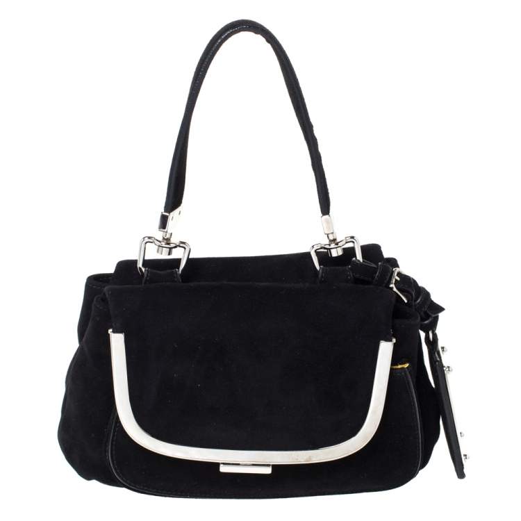 Pre Owned Dolce & Gabbana Black Suede Miss Sleek Satchel