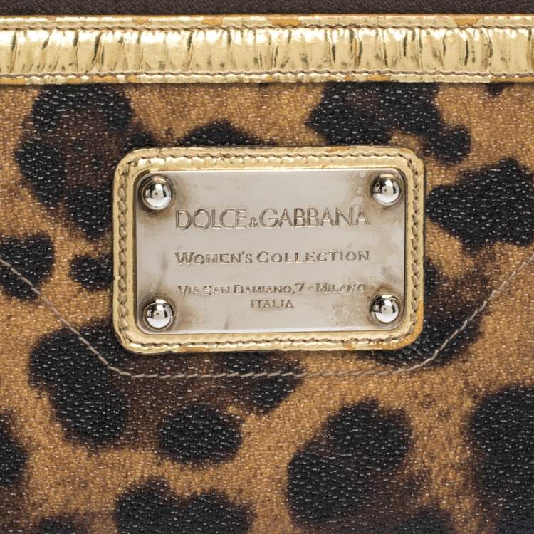 Pre Owned Dolce & Gabbana Brown/Black Leopard Print Coated Canvas and Patent Leather Zip Around Wallet
