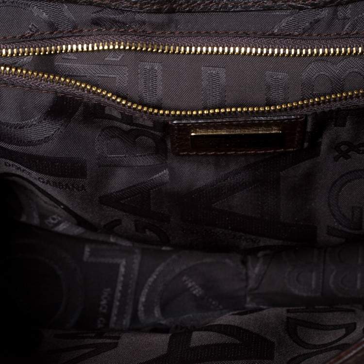 Pre Owned Dolce & Gabbana Brown/Green Leather and Ayers Buckle Flap Satchel