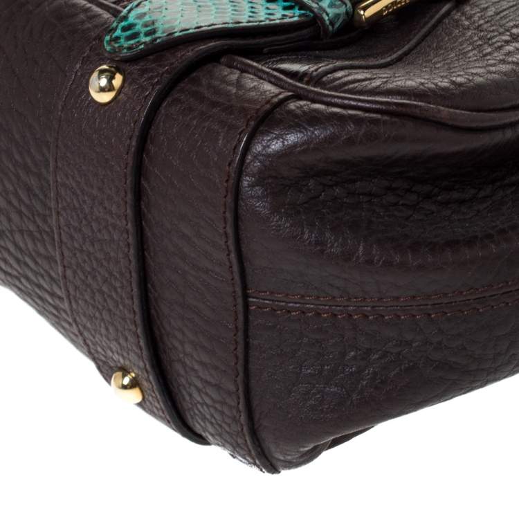 Pre Owned Dolce & Gabbana Brown/Green Leather and Ayers Buckle Flap Satchel