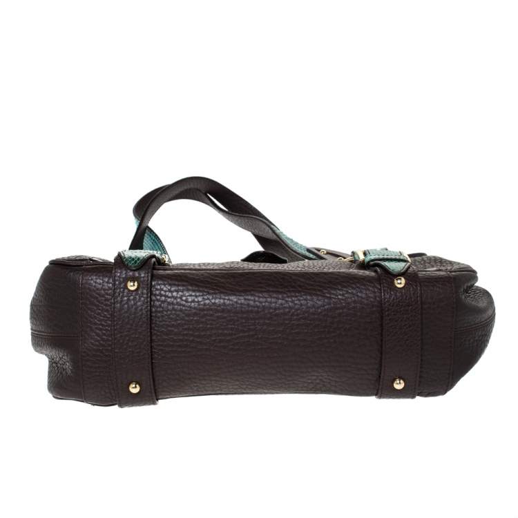 Pre Owned Dolce & Gabbana Brown/Green Leather and Ayers Buckle Flap Satchel