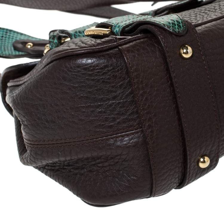 Pre Owned Dolce & Gabbana Brown/Green Leather and Ayers Buckle Flap Satchel
