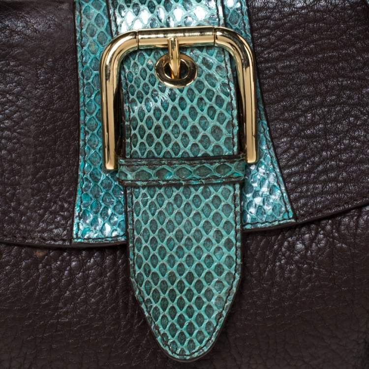 Pre Owned Dolce & Gabbana Brown/Green Leather and Ayers Buckle Flap Satchel