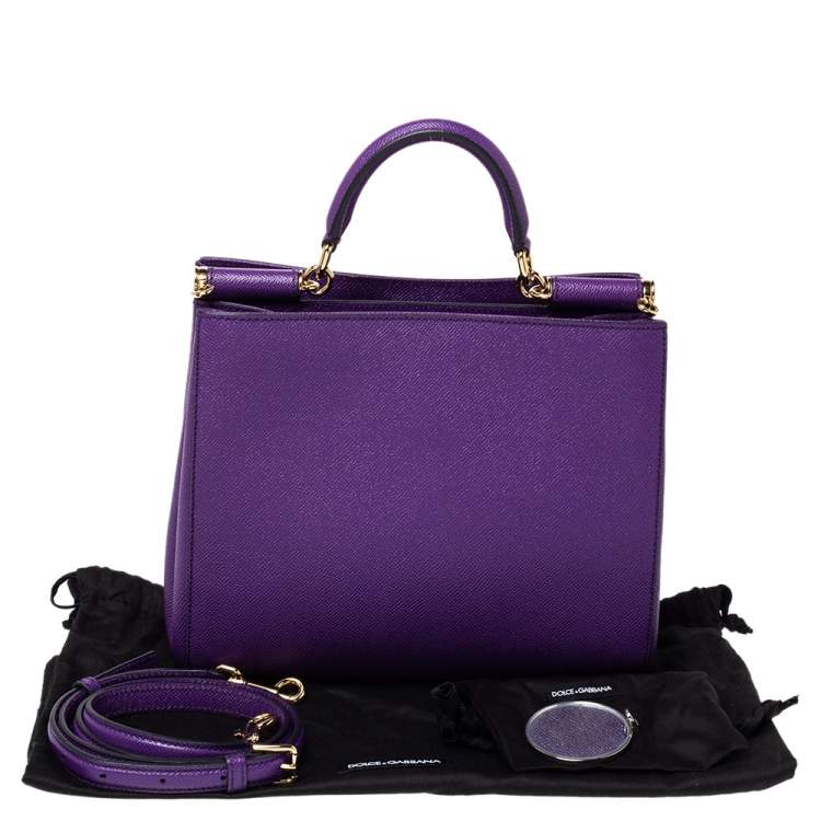 Pre Owned Dolce & Gabbana Purple Leather Miss Sicily Top Handle Bag