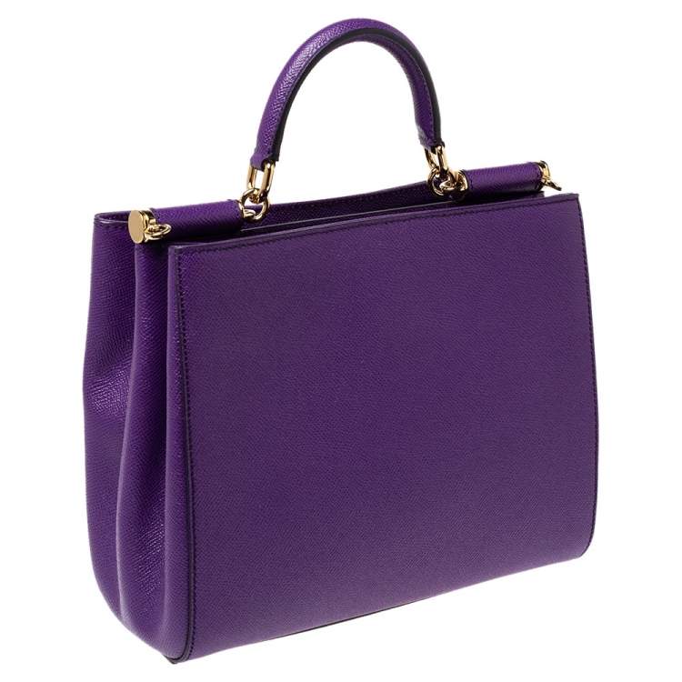 Pre Owned Dolce & Gabbana Purple Leather Miss Sicily Top Handle Bag