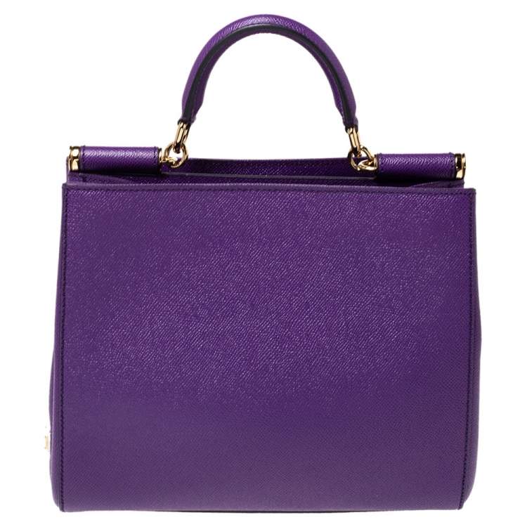Pre Owned Dolce & Gabbana Purple Leather Miss Sicily Top Handle Bag