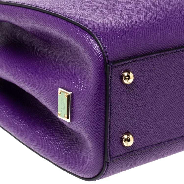 Pre Owned Dolce & Gabbana Purple Leather Miss Sicily Top Handle Bag