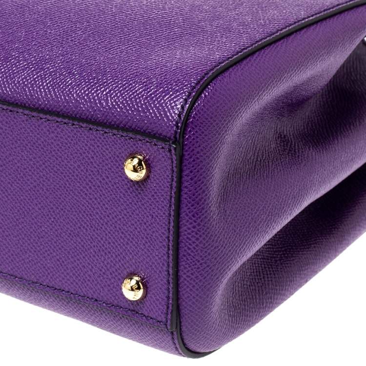Pre Owned Dolce & Gabbana Purple Leather Miss Sicily Top Handle Bag