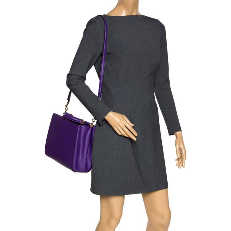 Pre Owned Dolce & Gabbana Purple Leather Miss Sicily Top Handle Bag