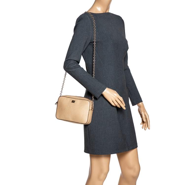 Pre Owned Dolce & Gabbana Beige Leather Glam Crossbody Bag