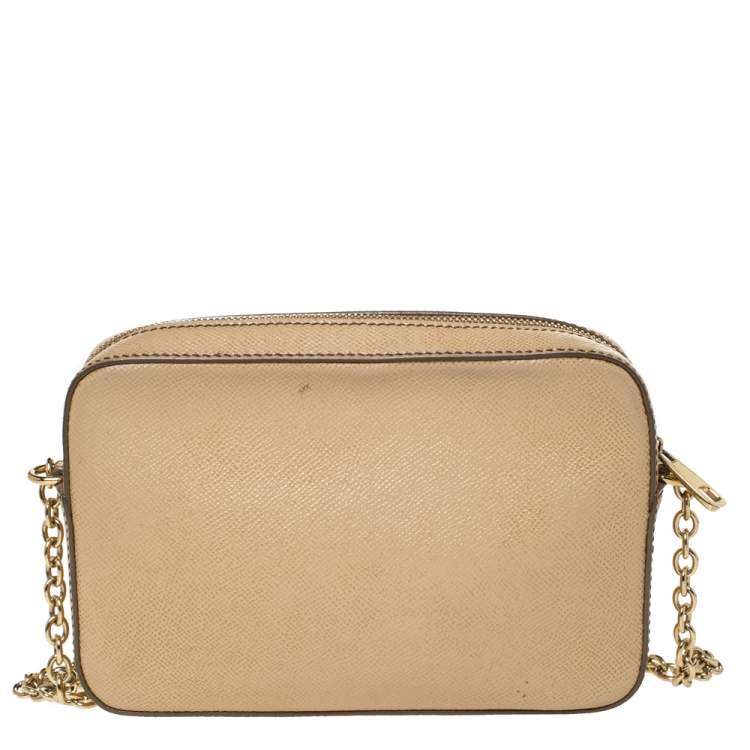 Pre Owned Dolce & Gabbana Beige Leather Glam Crossbody Bag