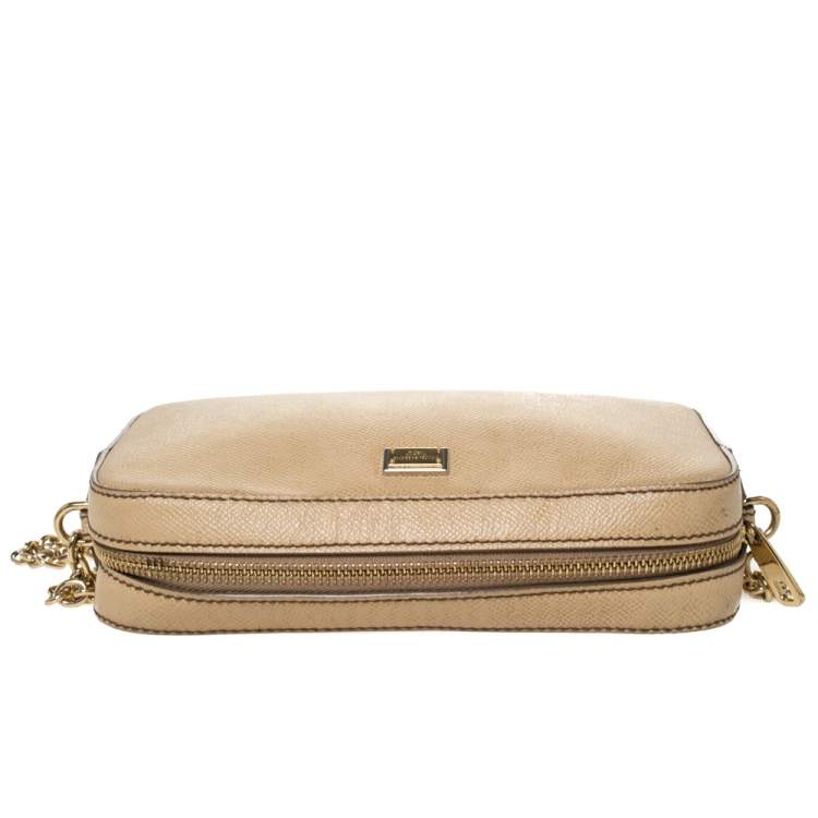 Pre Owned Dolce & Gabbana Beige Leather Glam Crossbody Bag