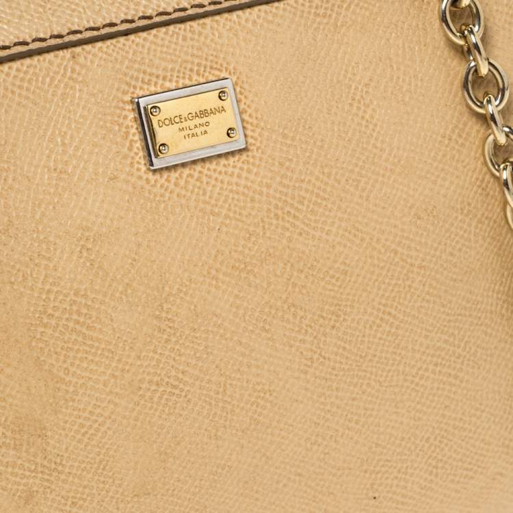 Pre Owned Dolce & Gabbana Beige Leather Glam Crossbody Bag