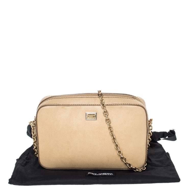 Pre Owned Dolce & Gabbana Beige Leather Glam Crossbody Bag