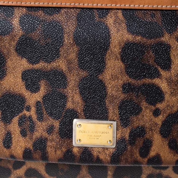 Pre Owned Dolce & Gabbana Brown Leopard Print Coated Canvas and Leather Miss Sicily Top Handle Bag