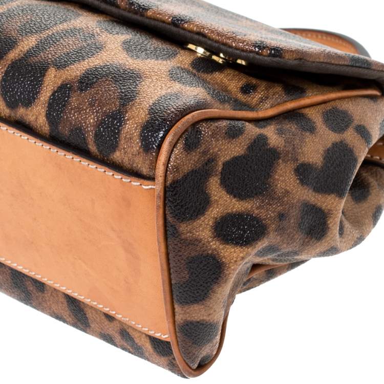 Pre Owned Dolce & Gabbana Brown Leopard Print Coated Canvas and Leather Miss Sicily Top Handle Bag