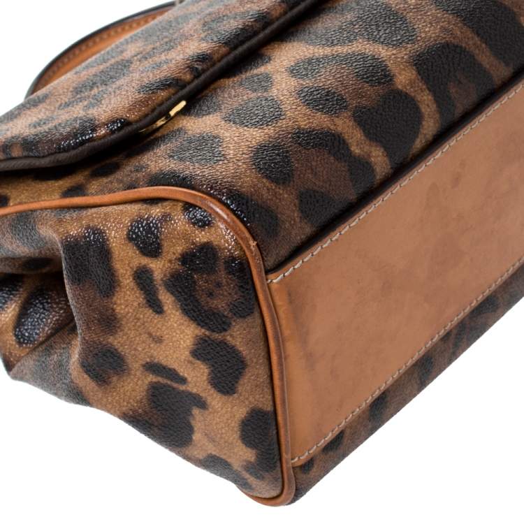 Pre Owned Dolce & Gabbana Brown Leopard Print Coated Canvas and Leather Miss Sicily Top Handle Bag