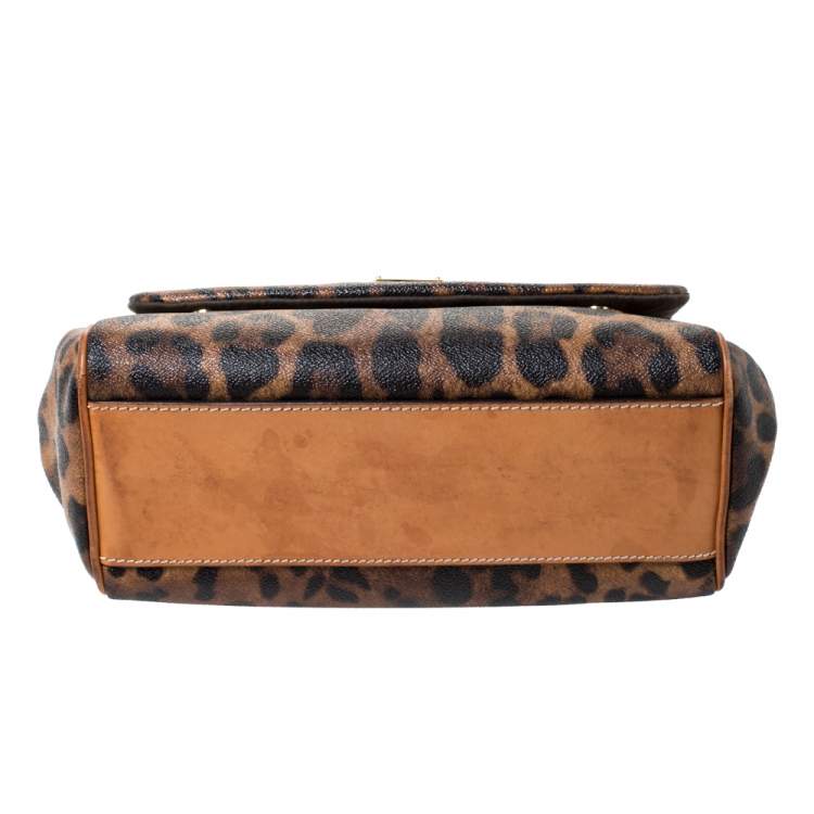 Pre Owned Dolce & Gabbana Brown Leopard Print Coated Canvas and Leather Miss Sicily Top Handle Bag