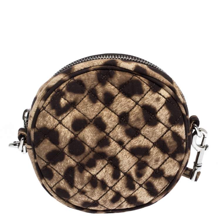 Pre Owned Dolce & Gabbana Brown Leopard Print Fabric Micro Round Crossbody Bag