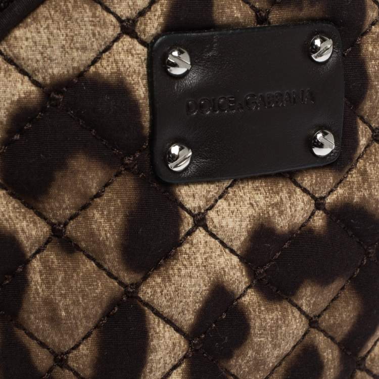 Pre Owned Dolce & Gabbana Brown Leopard Print Fabric Micro Round Crossbody Bag