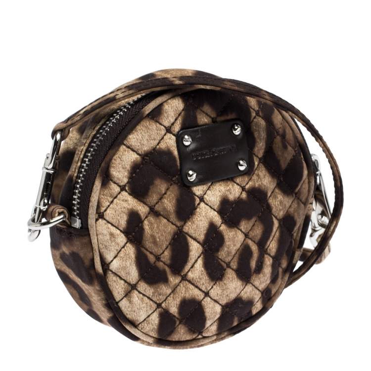 Pre Owned Dolce & Gabbana Brown Leopard Print Fabric Micro Round Crossbody Bag