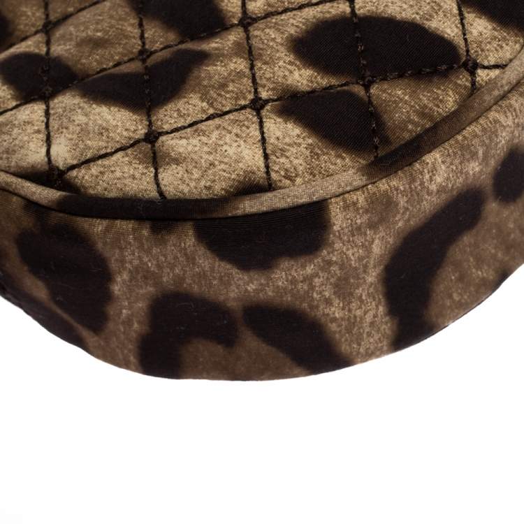 Pre Owned Dolce & Gabbana Brown Leopard Print Fabric Micro Round Crossbody Bag