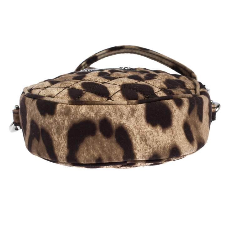 Pre Owned Dolce & Gabbana Brown Leopard Print Fabric Micro Round Crossbody Bag