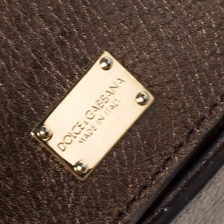 Pre Owned Dolce & Gabbana Metallic Leopard Print Leather and Calfhair Medium Miss Sicily Top Handle Bag
