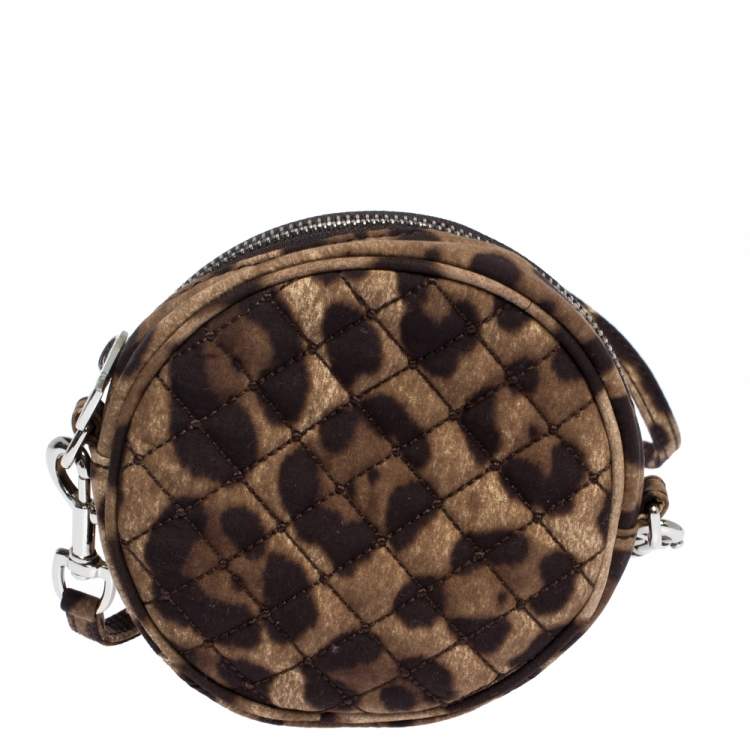 Pre Owned Dolce & Gabbana Beige Leopard Print Fabric Round Crossbody Bag