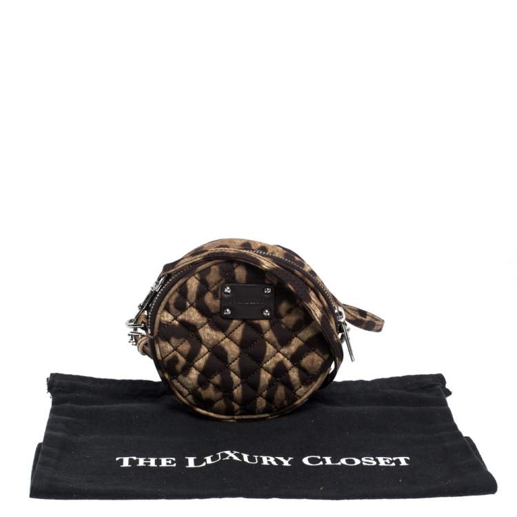 Pre Owned Dolce & Gabbana Beige Leopard Print Fabric Round Crossbody Bag