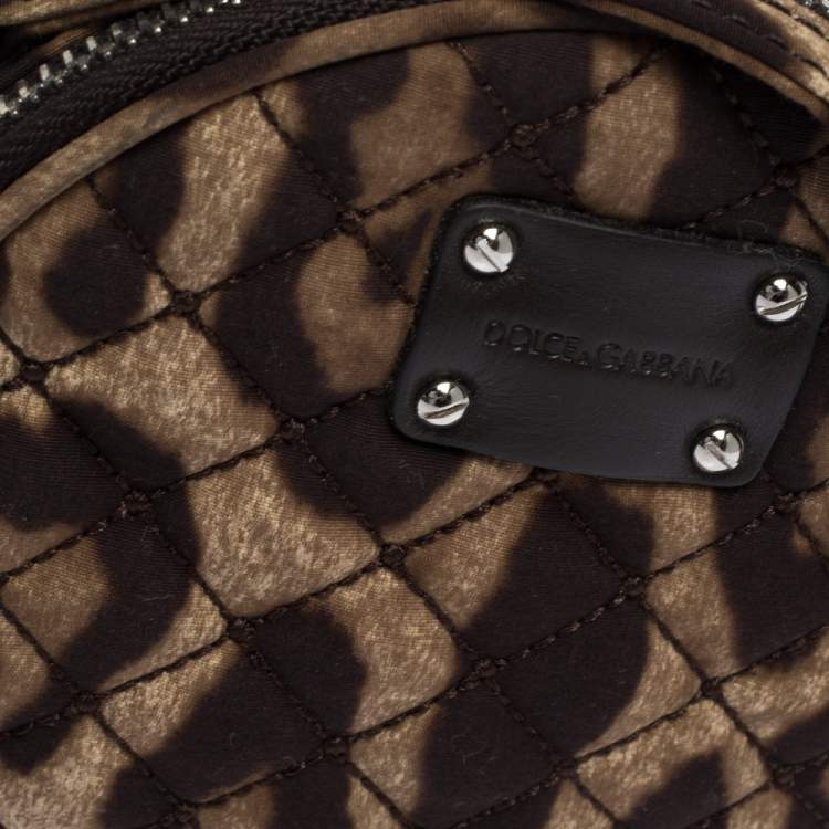 Pre Owned Dolce & Gabbana Beige Leopard Print Fabric Round Crossbody Bag