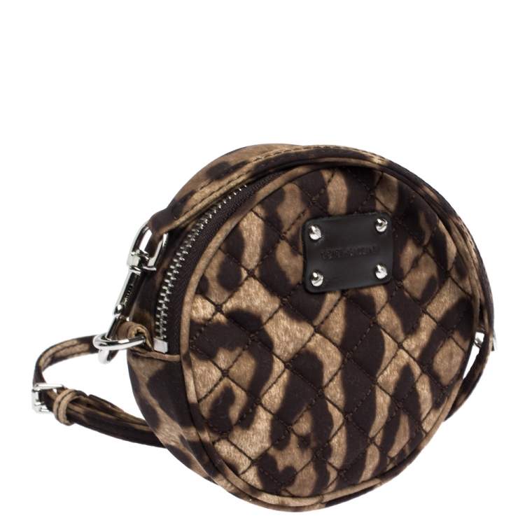 Pre Owned Dolce & Gabbana Beige Leopard Print Fabric Round Crossbody Bag
