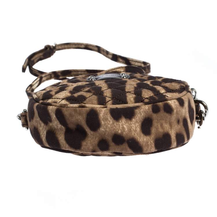 Pre Owned Dolce & Gabbana Beige Leopard Print Fabric Round Crossbody Bag