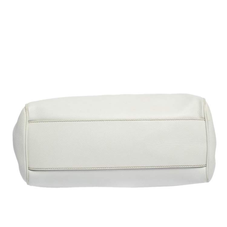 Pre Owned Dolce & Gabbana Off White Leather Large Miss Sicily Top Handle Bag