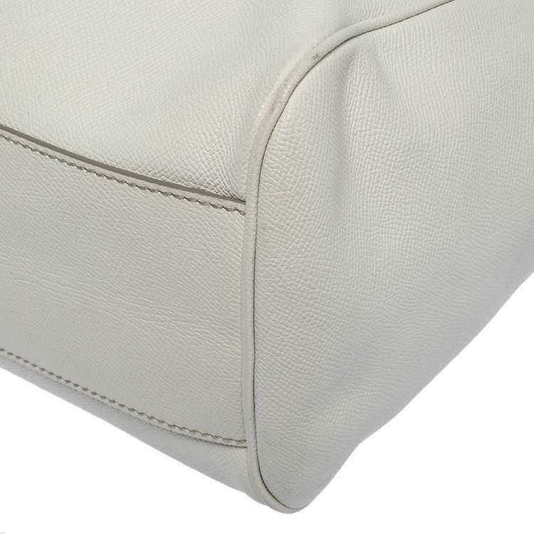 Pre Owned Dolce & Gabbana Off White Leather Large Miss Sicily Top Handle Bag
