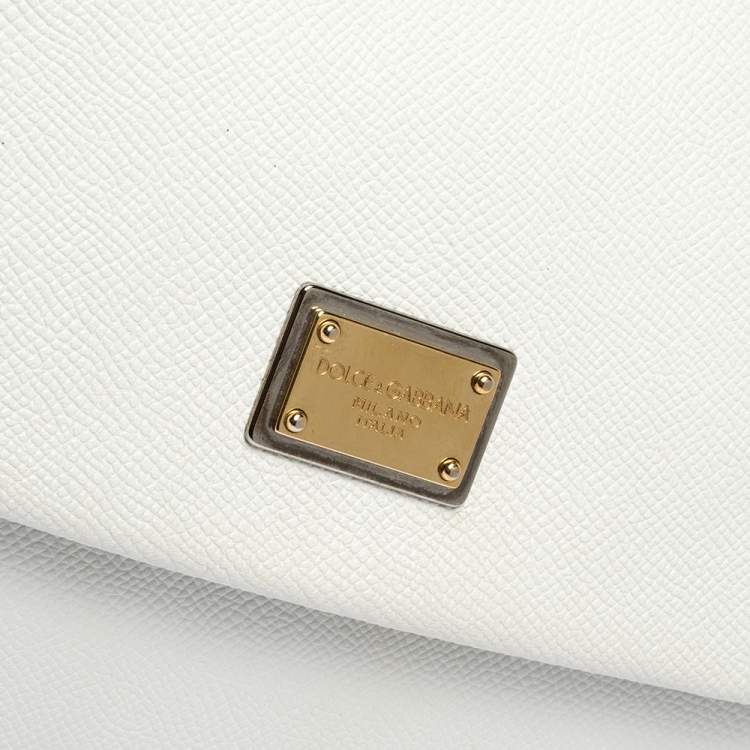 Pre Owned Dolce & Gabbana Off White Leather Large Miss Sicily Top Handle Bag