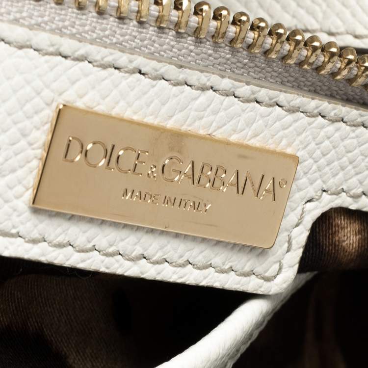 Pre Owned Dolce & Gabbana Off White Leather Large Miss Sicily Top Handle Bag