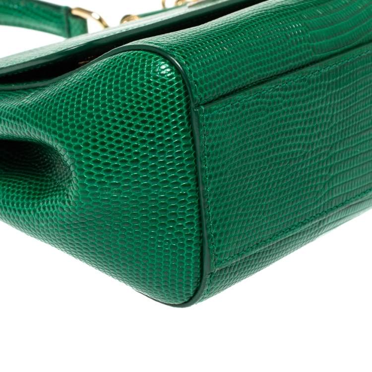 Pre Owned Dolce and Gabbana Green Lizard Embossed Leather Small Miss Sicily Bag