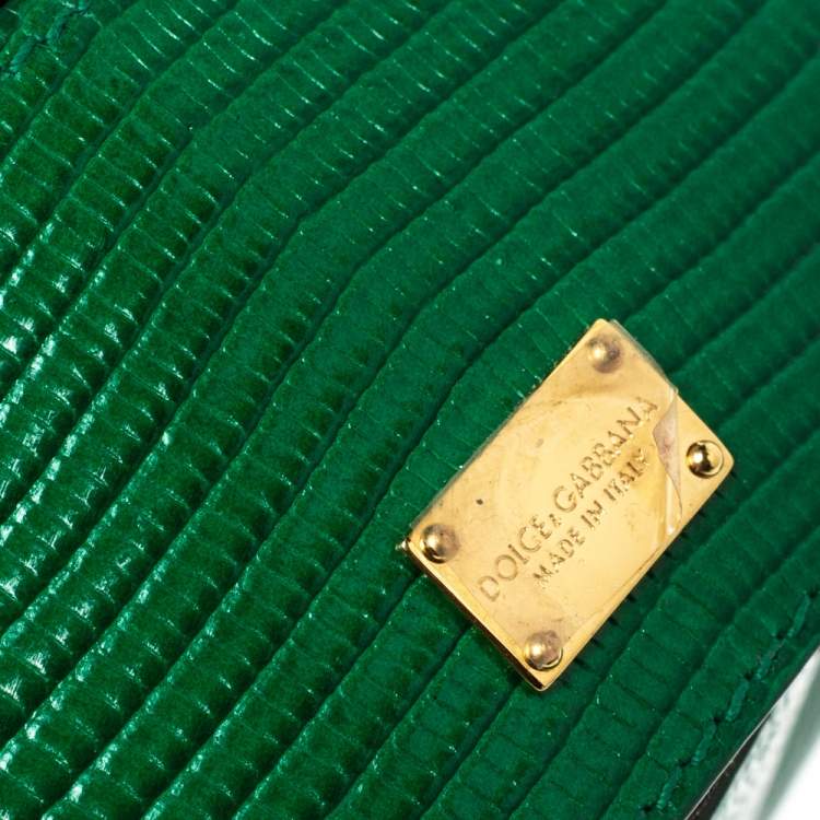 Pre Owned Dolce and Gabbana Green Lizard Embossed Leather Small Miss Sicily Bag