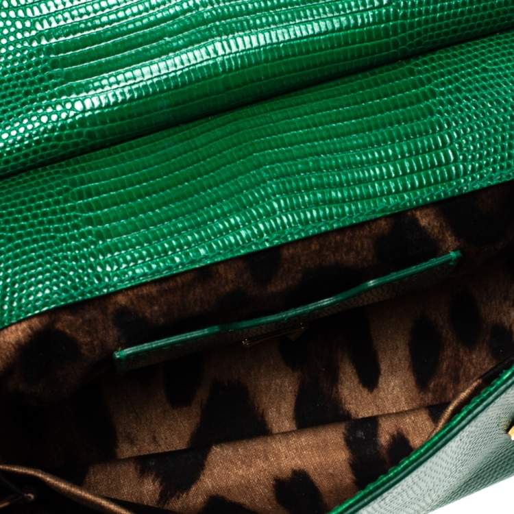Pre Owned Dolce and Gabbana Green Lizard Embossed Leather Small Miss Sicily Bag