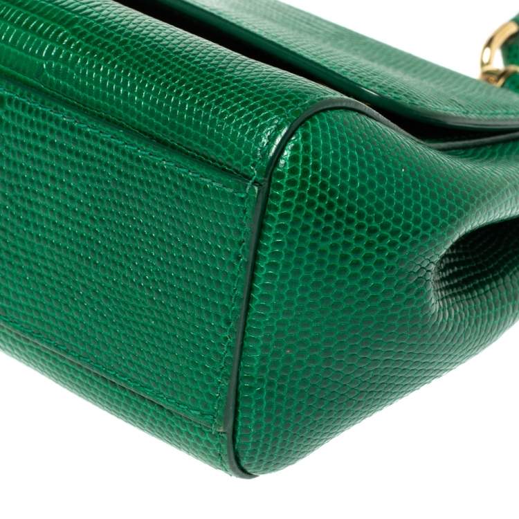 Pre Owned Dolce and Gabbana Green Lizard Embossed Leather Small Miss Sicily Bag