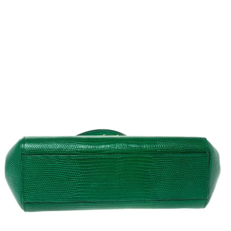 Pre Owned Dolce and Gabbana Green Lizard Embossed Leather Small Miss Sicily Bag