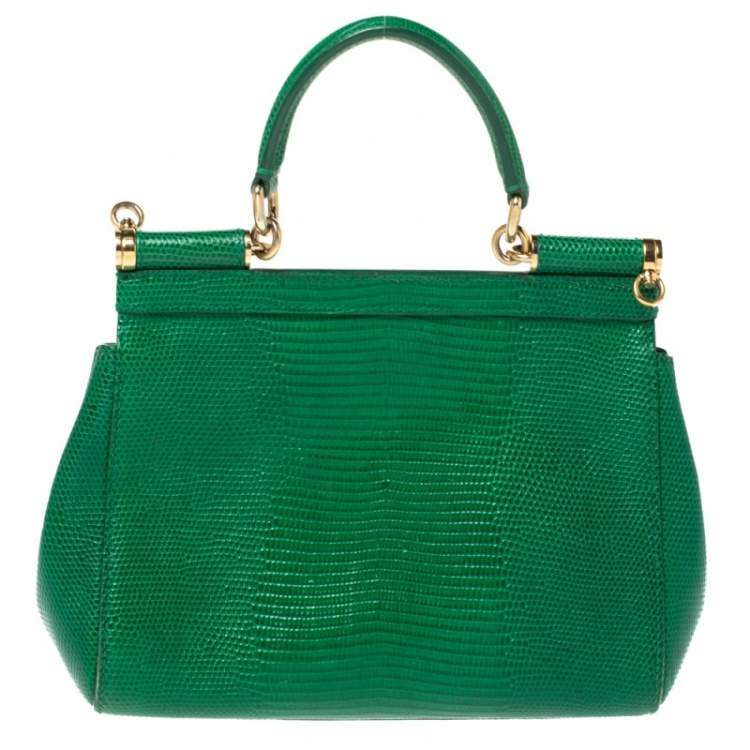 Pre Owned Dolce and Gabbana Green Lizard Embossed Leather Small Miss Sicily Bag