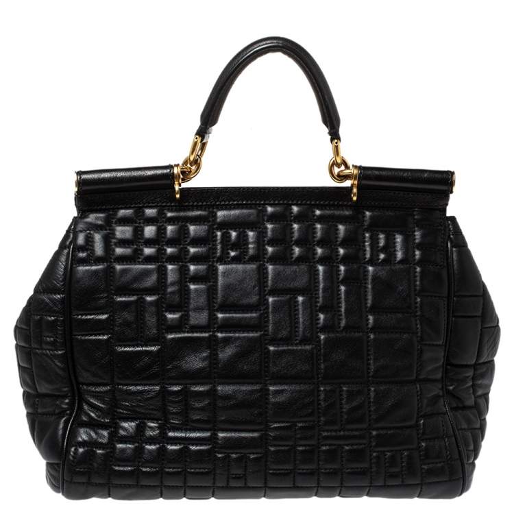 Pre Owned Dolce and Gabbana Black Leather Large Miss Sicily Top Handle Bag