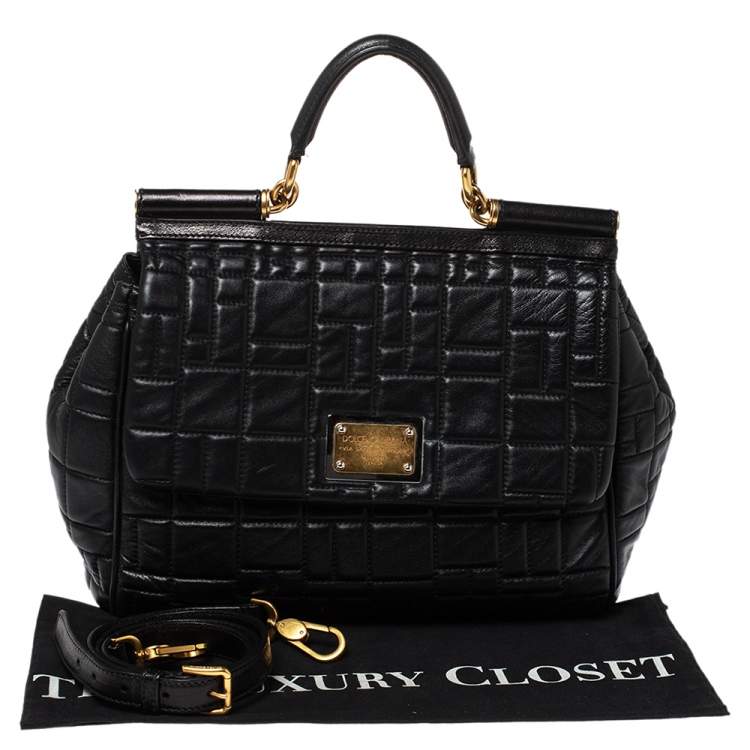 Pre Owned Dolce and Gabbana Black Leather Large Miss Sicily Top Handle Bag
