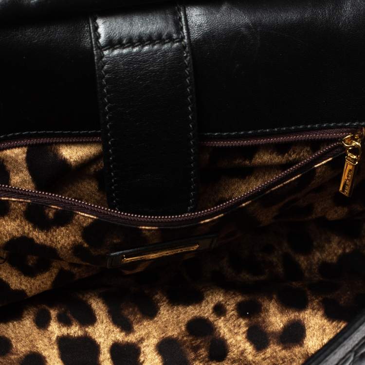 Pre Owned Dolce and Gabbana Black Leather Large Miss Sicily Top Handle Bag