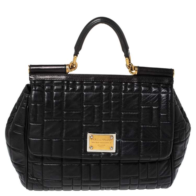 Pre Owned Dolce and Gabbana Black Leather Large Miss Sicily Top Handle Bag