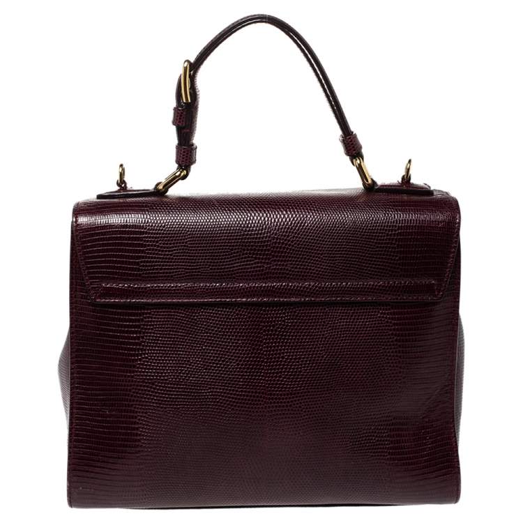 Pre Owned Dolce & Gabbana Burgundy Lizard Embossed Leather Medium Miss Monica Top Handle Bag