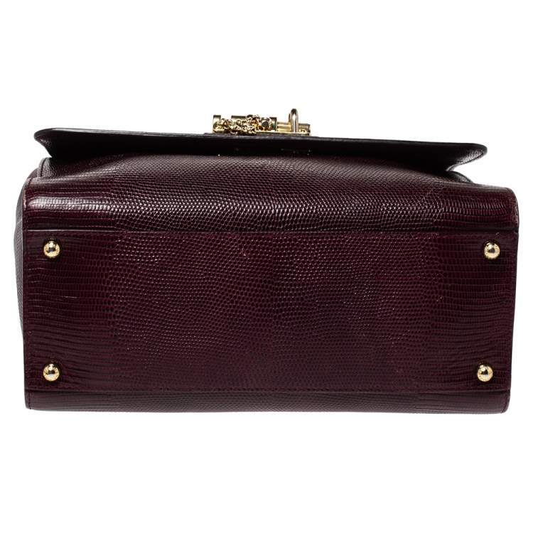 Pre Owned Dolce & Gabbana Burgundy Lizard Embossed Leather Medium Miss Monica Top Handle Bag
